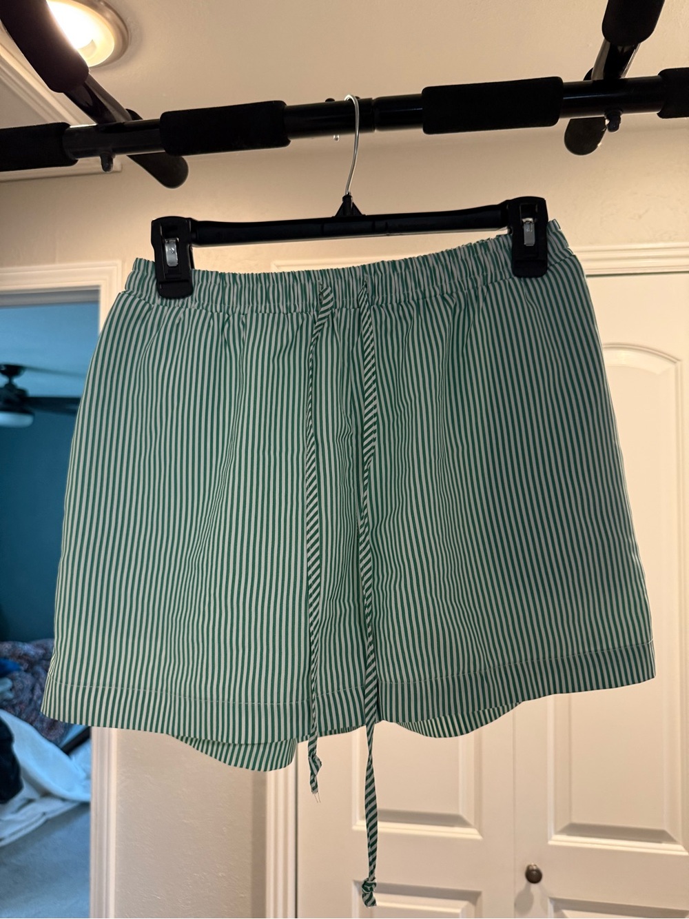 Aura Green and White Striped Women’s Athletic Shorts